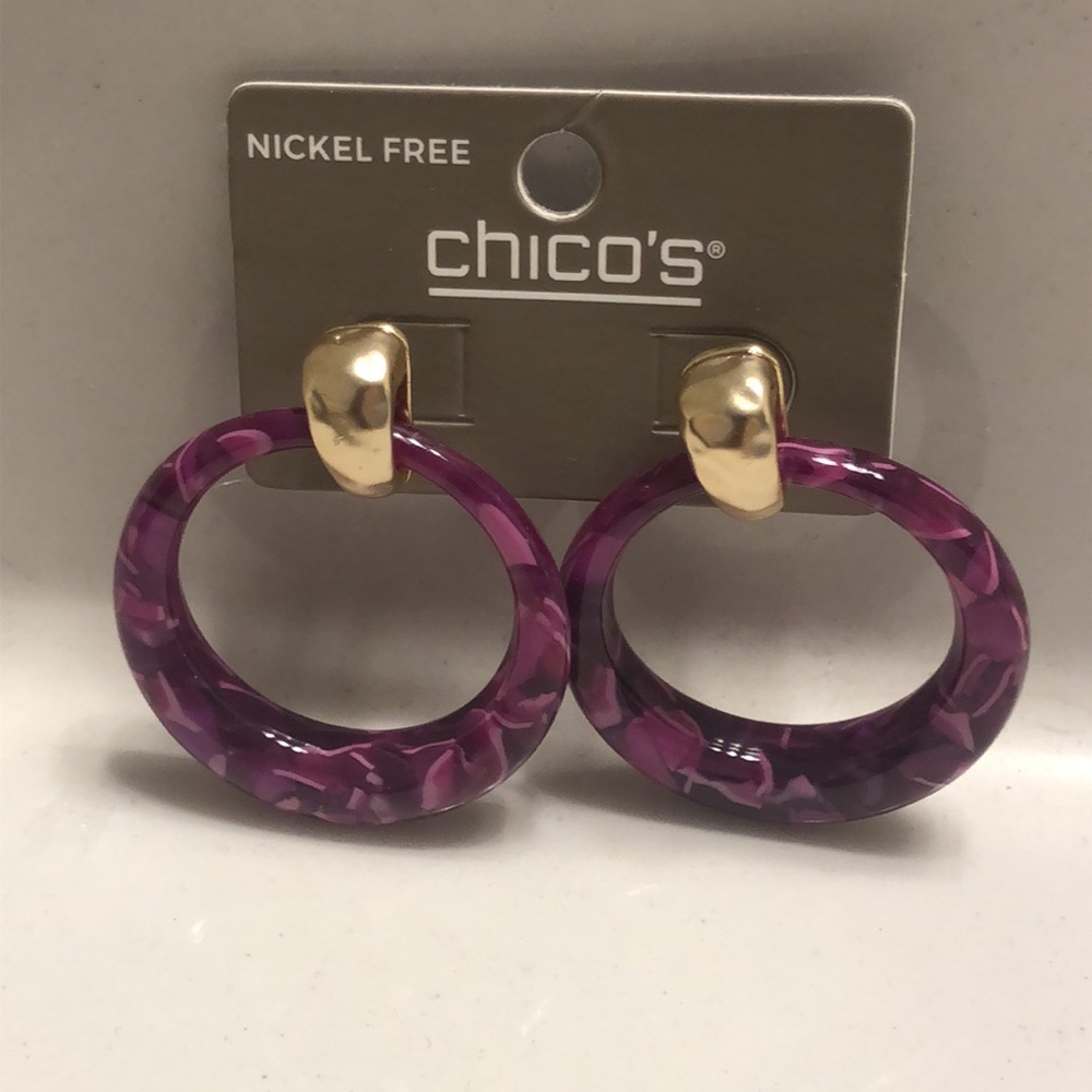 Chico's NWT Marbled Purple and Pink hoop earrings